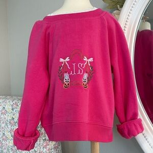 Kids Pink Sweatshirt with Embroidered Pumpkins Initials (JS )